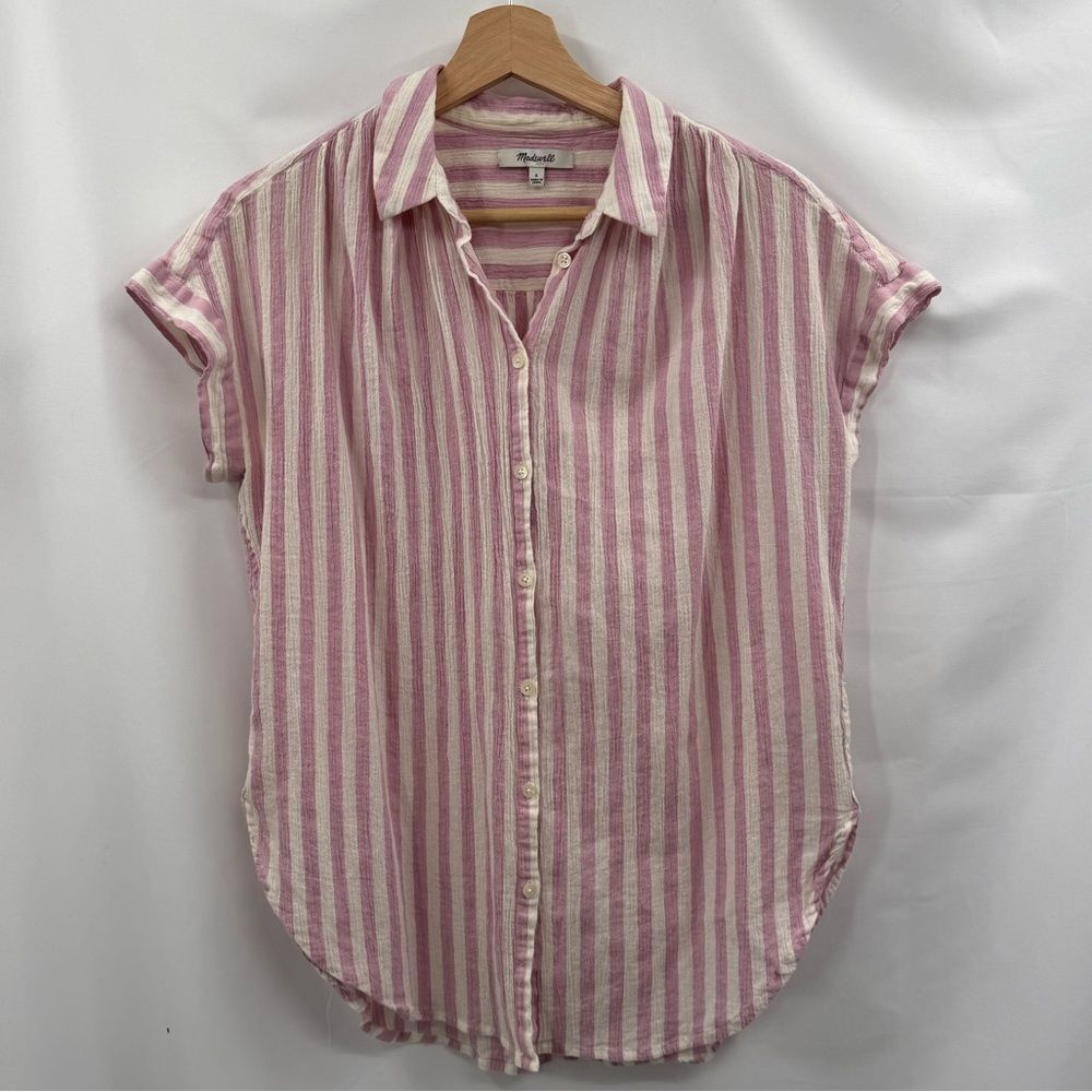 Madewell Central Tunic Button Front Shirt in Lavender Stripe | Small - Picture 3 of 8